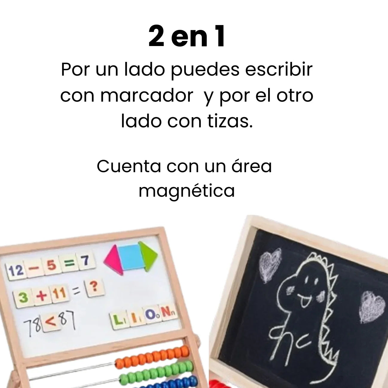 Tablero Didactico En Madera Doble Cara 2 en 1 Magnético Con Ábaco