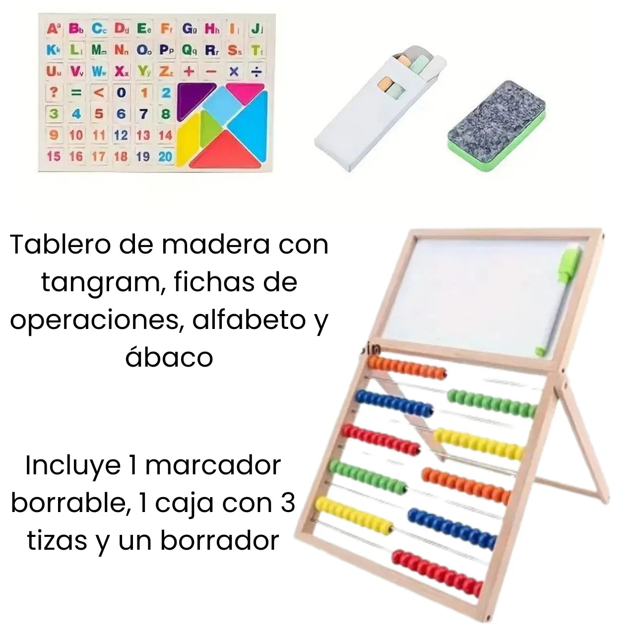 Tablero Didactico En Madera Doble Cara 2 en 1 Magnético Con Ábaco