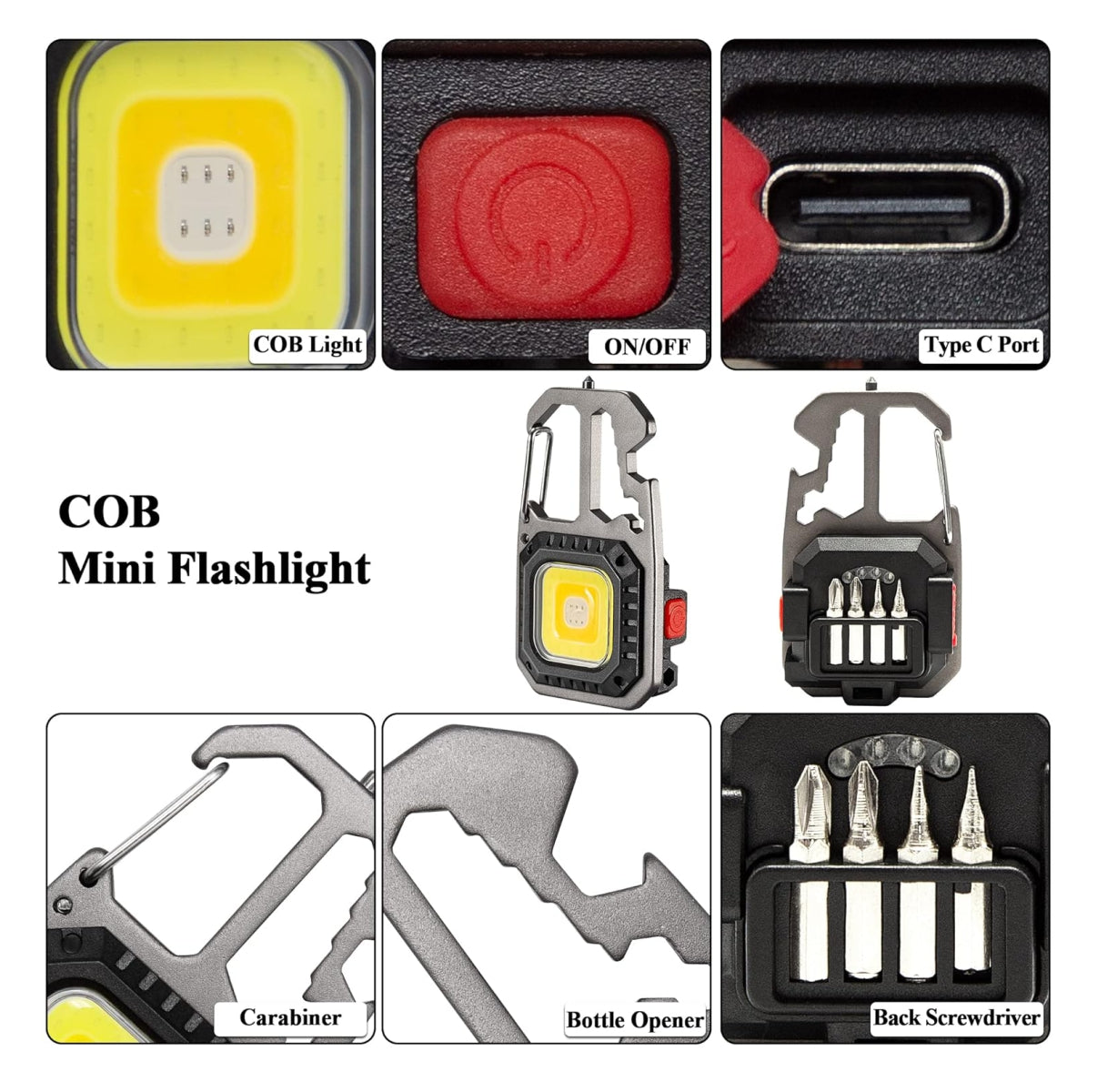 🔥 COMPRE 1 Y LLÉVATE 2 🔦Linterna llavero Cob Led 4 en 1  multifunción - ENVÍO GRATIS