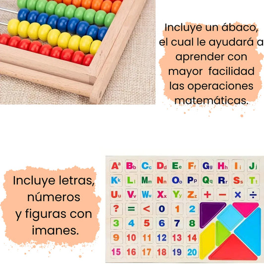 Tablero Didactico En Madera Doble Cara 2 en 1 Magnético Con Ábaco
