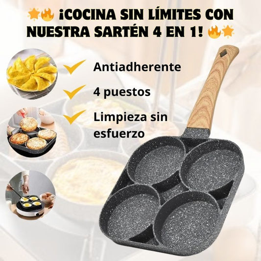 Sartén Antiadherente 4 Puestos 🌟🔥 ¡COCINA SIN LÍMITES CON NUESTRA SARTÉN 4 EN 1! 🔥🌟